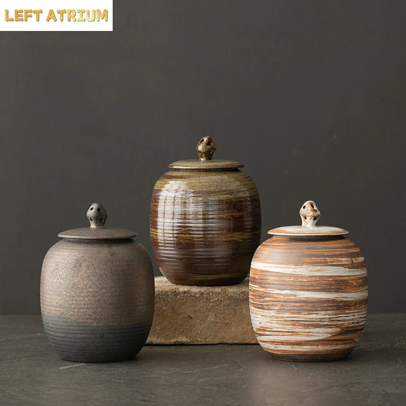 Retro Creative Ceramic Tea Caddy Sealed Storage Jar Large Capacity Tea Storage Box Desktop Storage Container Household Products