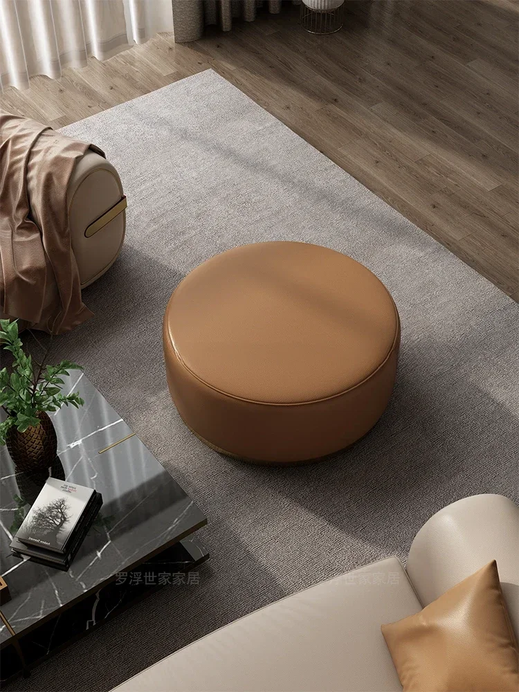 Light luxury sofa, foot pedal, high-end sense of living room, home modern, simple round pad, cloakroom, low stool