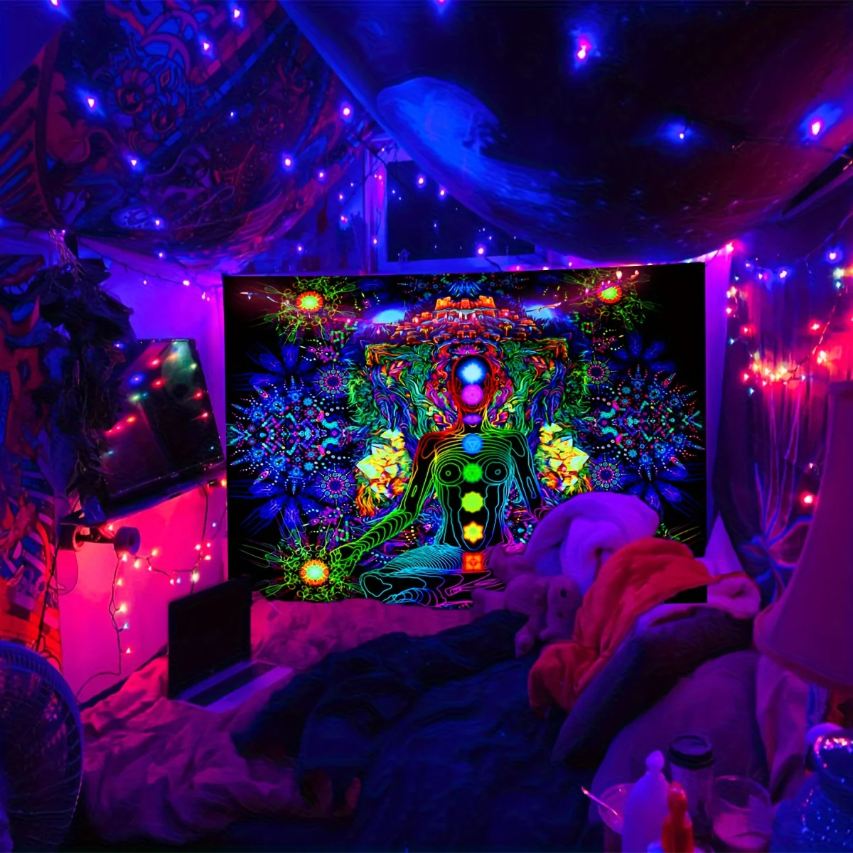 VIKAMA Chakra Energy Field Tapestry Meditation Room Yoga Room Healing Decoration Starry Halo Mystic Art Backdrops