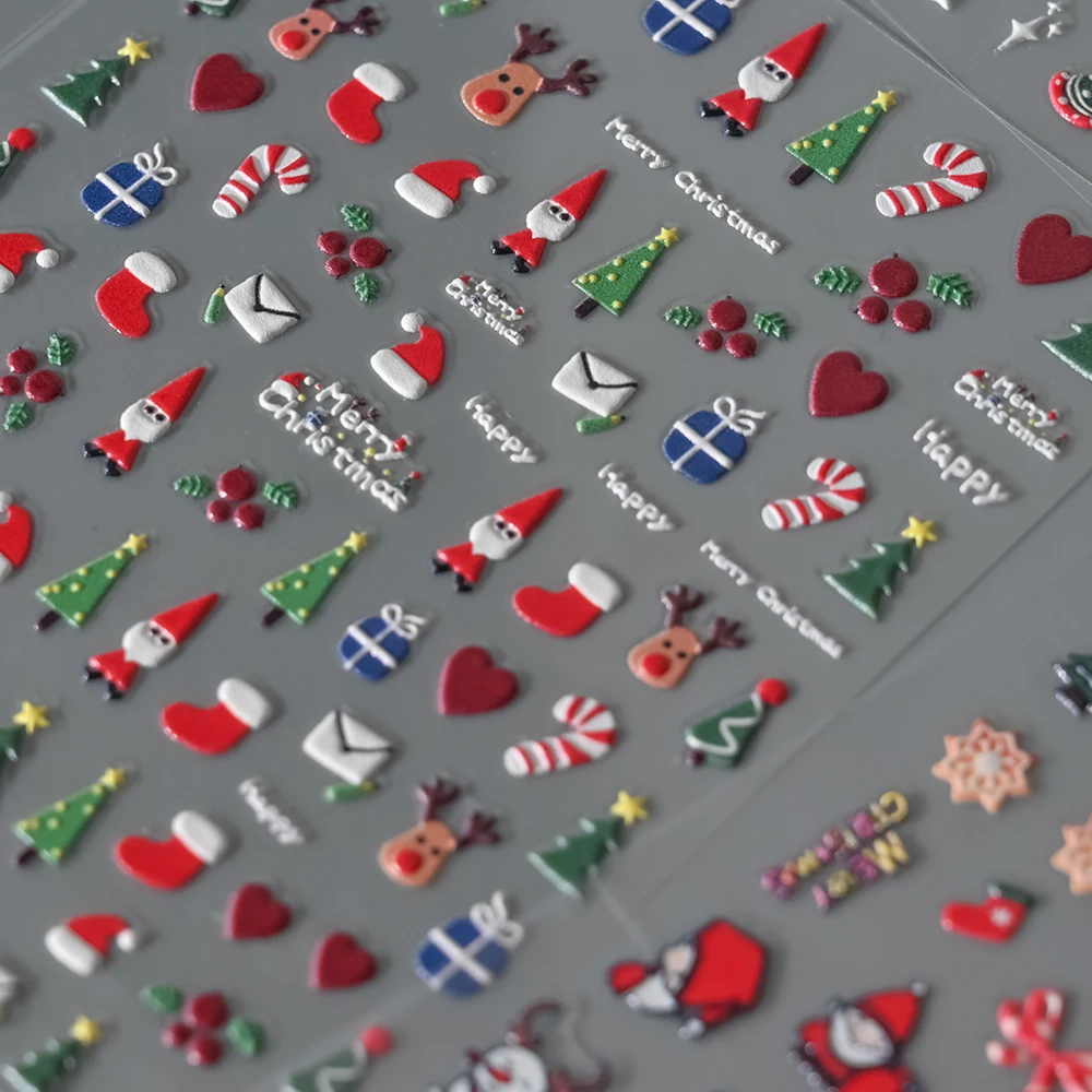 1Pc 5D Christmas Red&Green Ball Pine Wreath Nail Art Sticker Xmas Tree Soft Embossed Self-Adhesive Decal Winter DIY Nails Slider