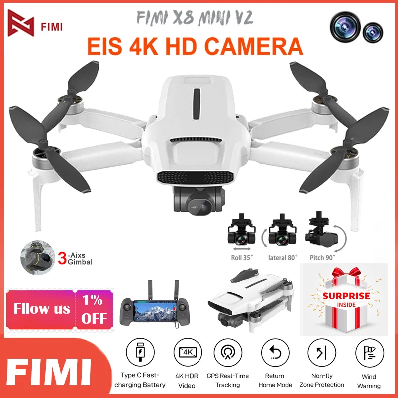 FIMI X8 Mini V2 2023 Drone With Camera 4K HD 250g Remote Control Quadcopter Helicopter 30Mins 8KM Remote Control Plane Toys