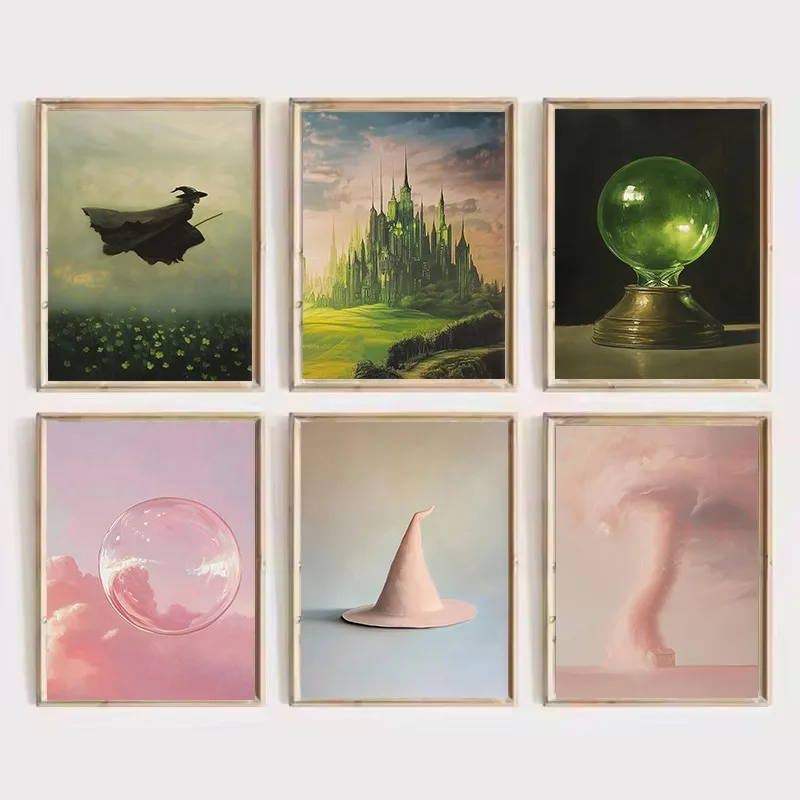 Classic Fantasy Movie Wizard Glinda Pink Bubble Emerald City Hour Glass Poster Canvas Painting Wall Pictures Home Room Decor