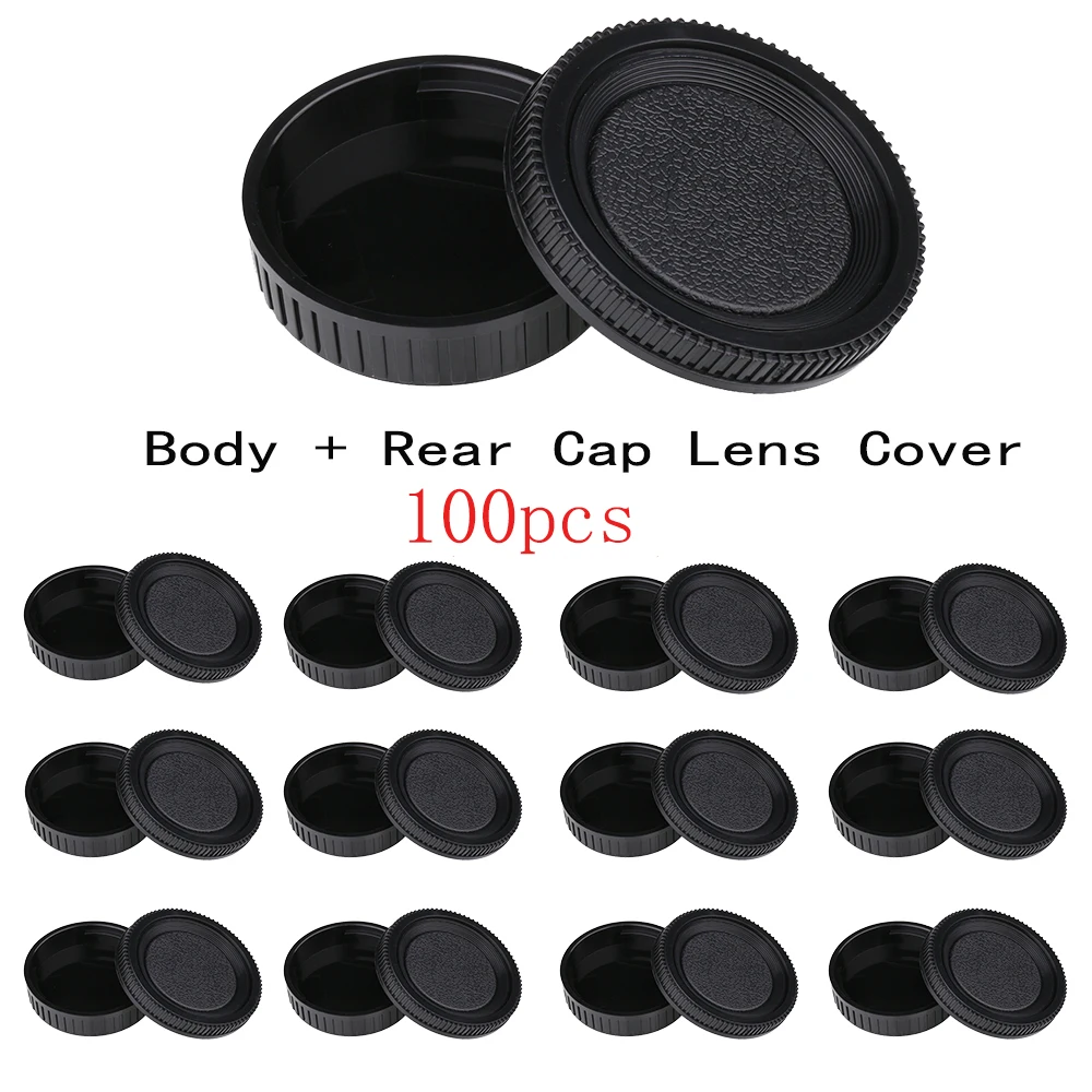 100 PCS Rear Lens Body Cap Camera Cover Set Dust Screw Mount Protection Plastic Black Replacement for Minolta MD X700 DF-1