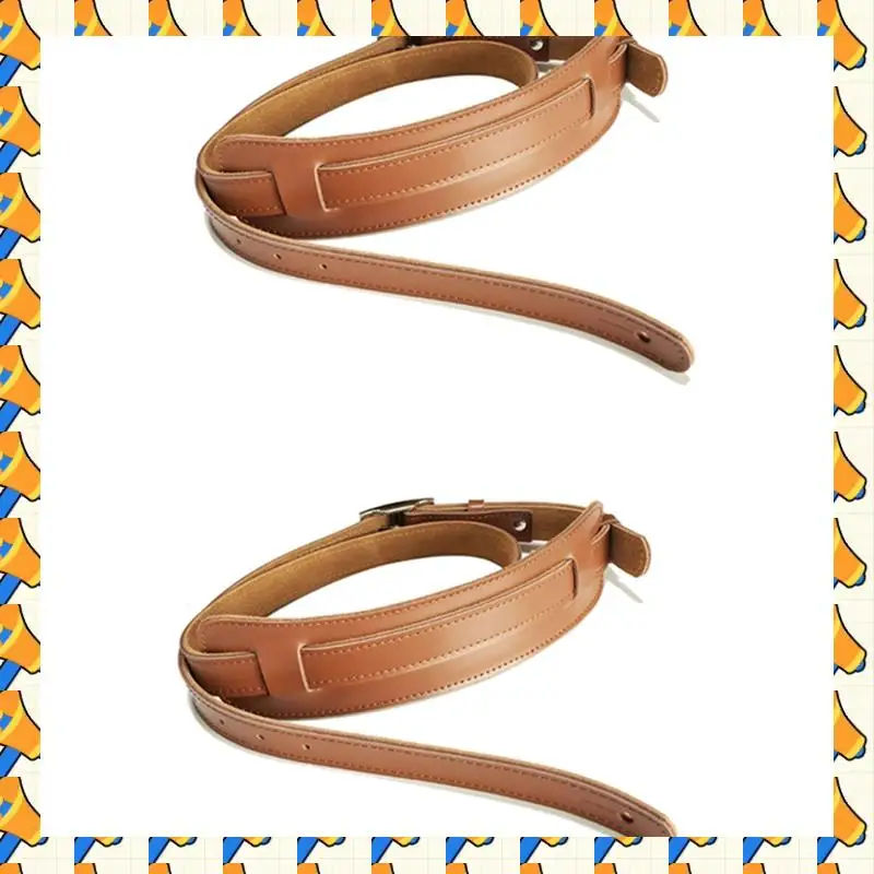 

ABYB 2X Durable Leather And Metal Buckle Electric Guitar Strap Belt Shoulder Pad Adjustable Vintage Guitar Straps-Brown Color