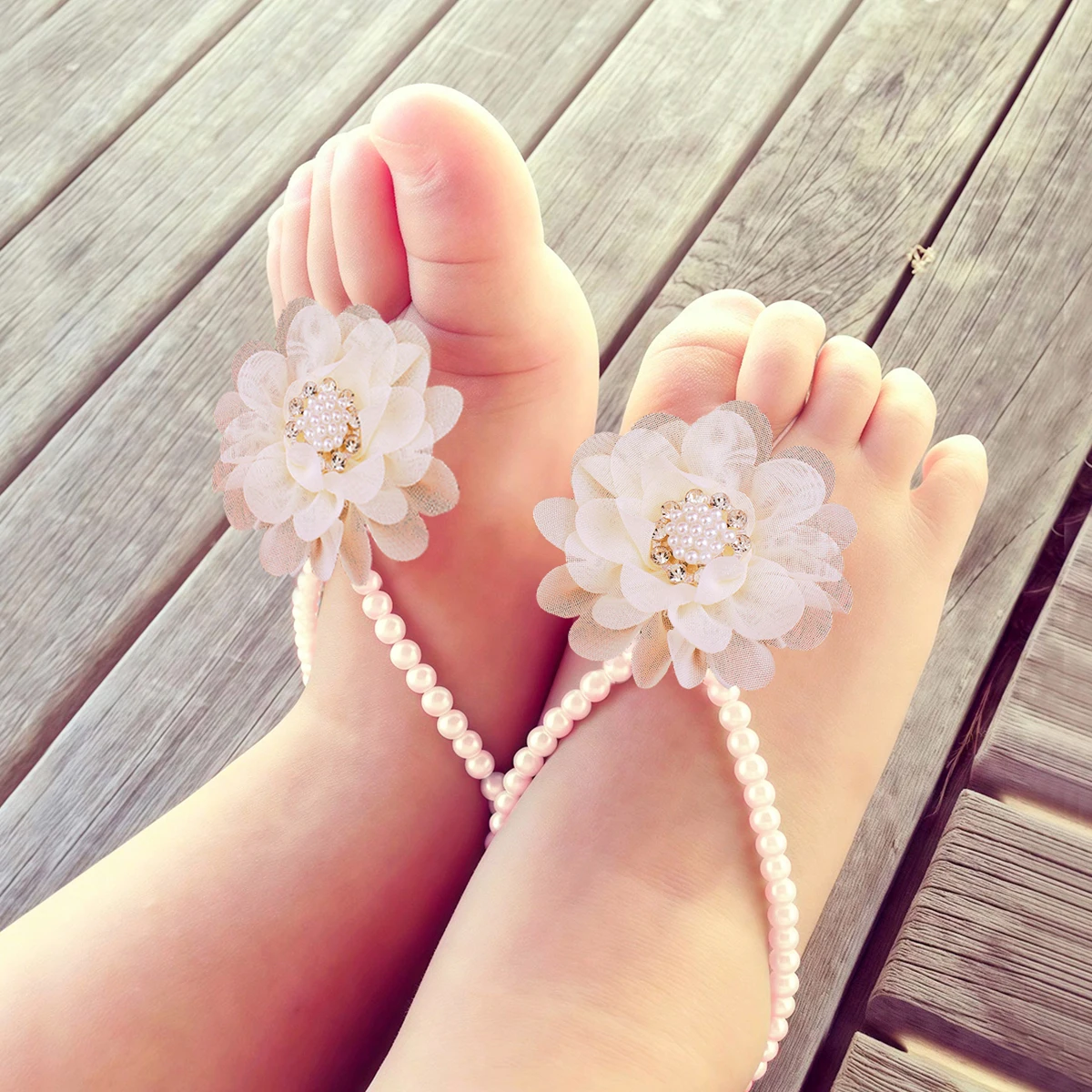 Ylsteed Newborn Girl Pearl Barefoot Sandals Infant Photography Accessories Baby Girl's Photography Props Foot Shoes