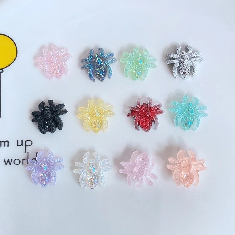 60Pcs New Cute Mini Shiny Spider Resin Flatback Ornament Nail Jewelry Making accessori per capelli