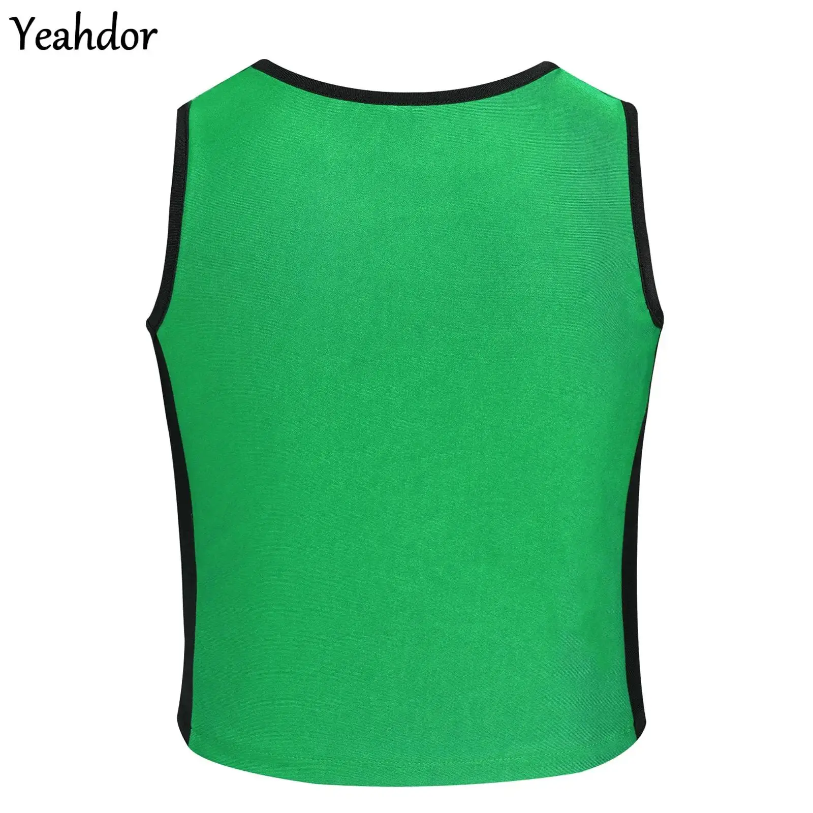 

Teen Girls Sparkly Sequin Sleeveless Jazz Hip Hop Street Dance Crop Tank Top Costume Color Block Patchwork Dance Vest Dancewear