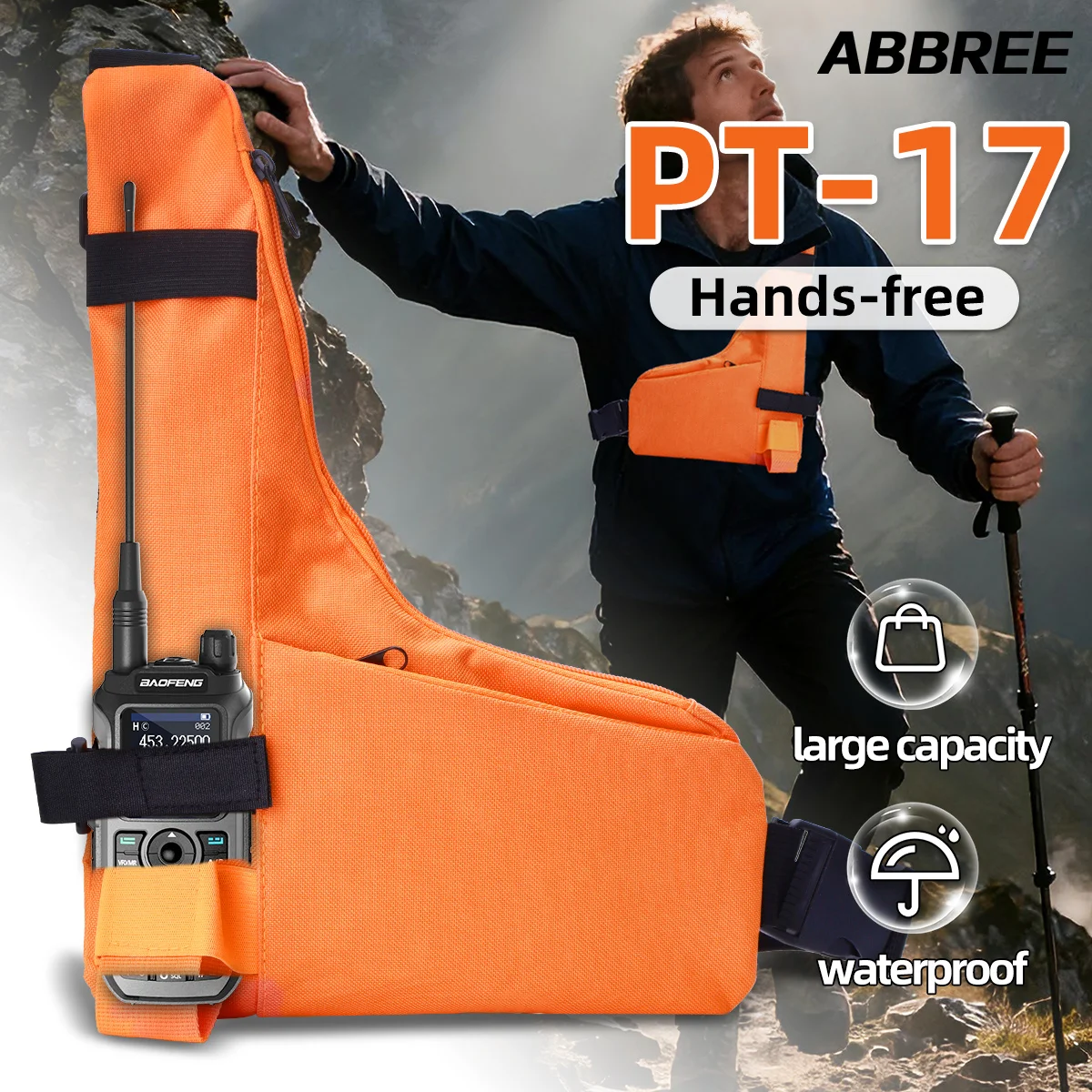 

Сумка для рации ABBREE, L-образная нагрудная, с 2 карманами, водонепроницаемая, тактическая, для использования без рук, нейлоновая, для рации UV-5R Mini Ham Radio
