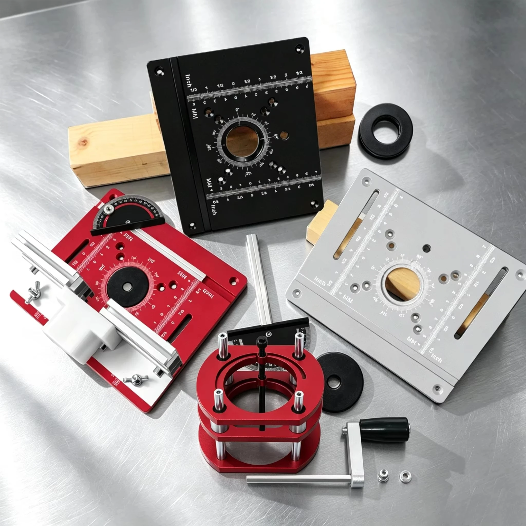 For Slotting Trimming Chamfering Aluminum Router Table Insert Plate Set with Router Lift Base, Multifunctional Woodworking Tool