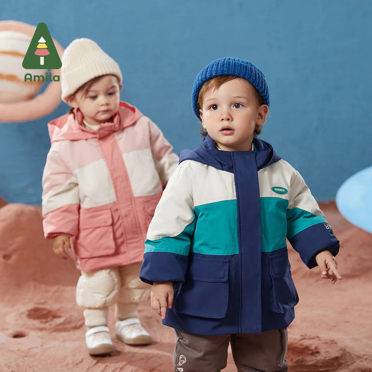 Amila Baby's Down Jacket 2024 Winter New Boys and Girls Stitching Worker Jackets Kids Fashion Casual Outwear