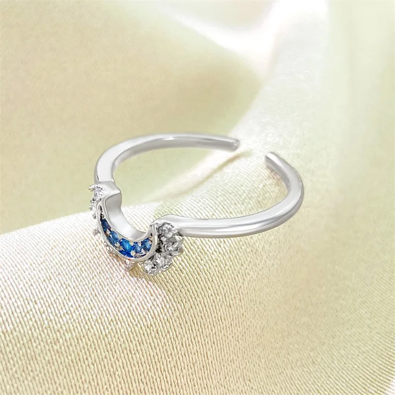 New Adjustable Stackable Sparkling Moon Sun Star Ring for Women Girls Couple Elegant Jewelry Set Wedding Party Gifts