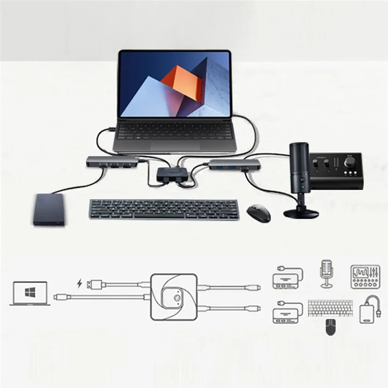 A34M-USB-C Schalterverteiler Zwei-in-einem-aus-Konverter Typ C 2 in 1 Out 8K Tragbarer Zwei-Wege-Inter-Convertible-Umschalter