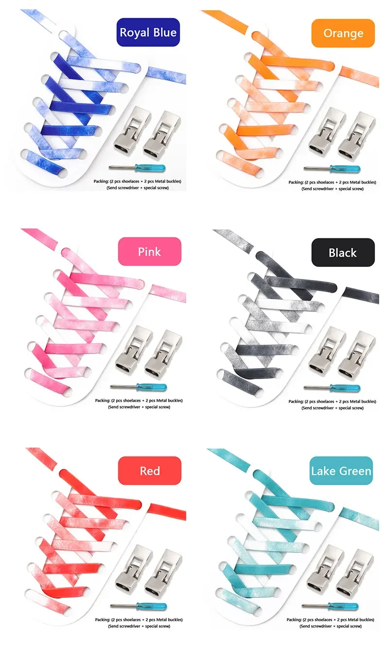 1 Paar flache Schnürsenkel mit Regenbogen-Farbverlauf und Metallschnalle, elastische Schnürsenkel ohne Binden für Sneaker, Schuhzubehör – Detail 8