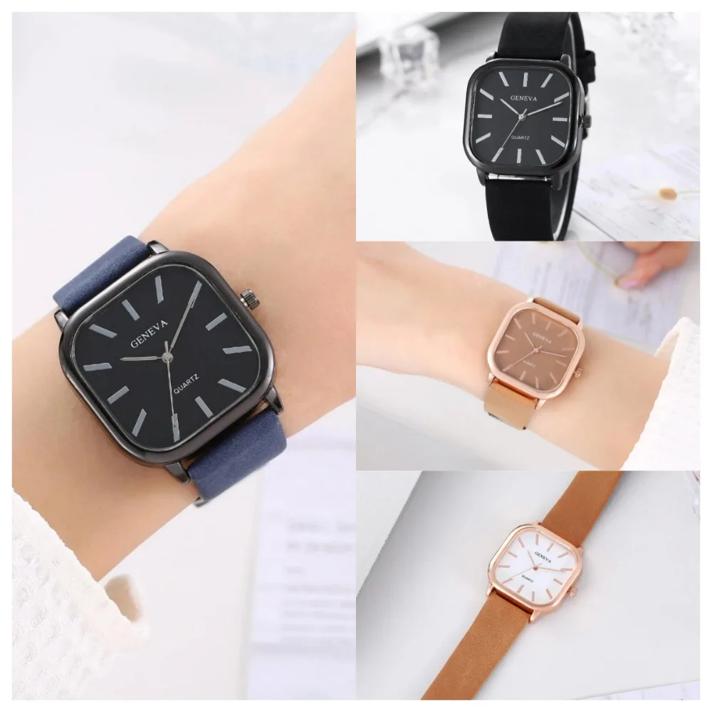 Retro Square Quartz Fashion Watch Simple Luxury Square Dial Watches Leather Band Wristwatch for Men Women Clock Relogio Feminino