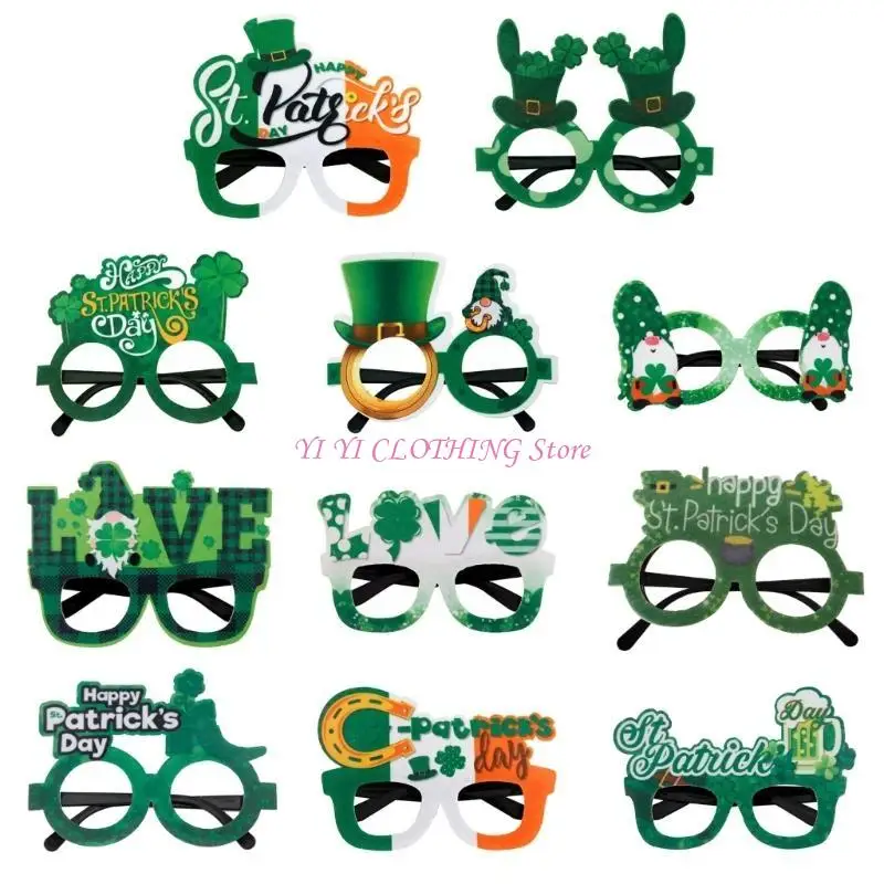N5KF Patricks Day Glasses Green Shamrock Lucky Irish Eyeglasses Party Decor