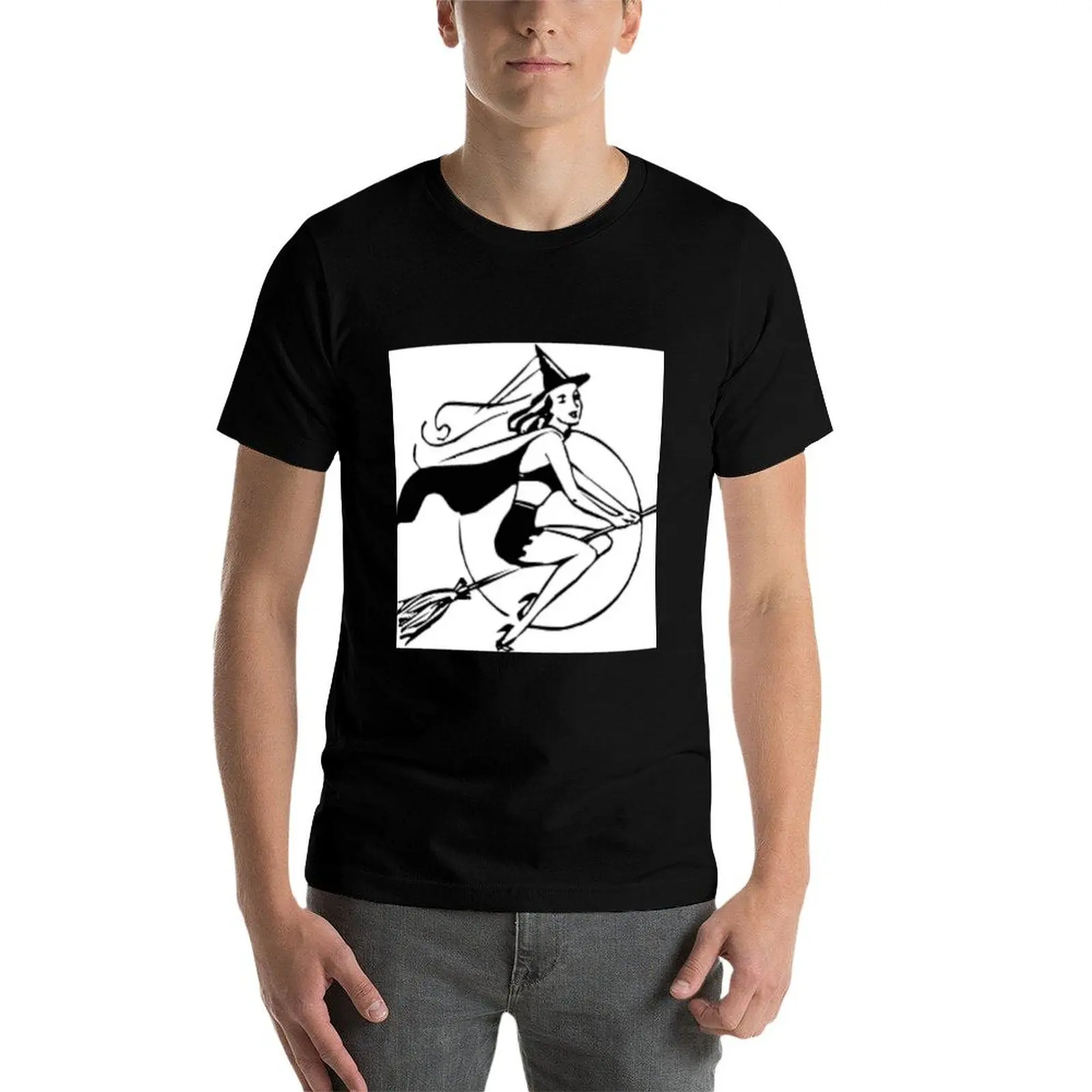 

Sexy Halloween Witch On Broom T-Shirt t shirt custom print t shirts for man pack cotton t shirts for man graphic tees T-Shirt