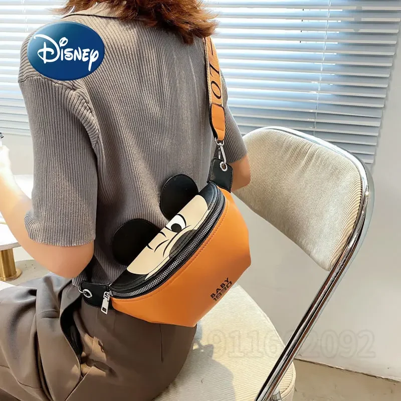 Disney Mickey New Fashion Women\'s Waist Bag Luxury Brand Messenger Bag High Quality PU Zipper Large Capacity Women\'s Chest Bag