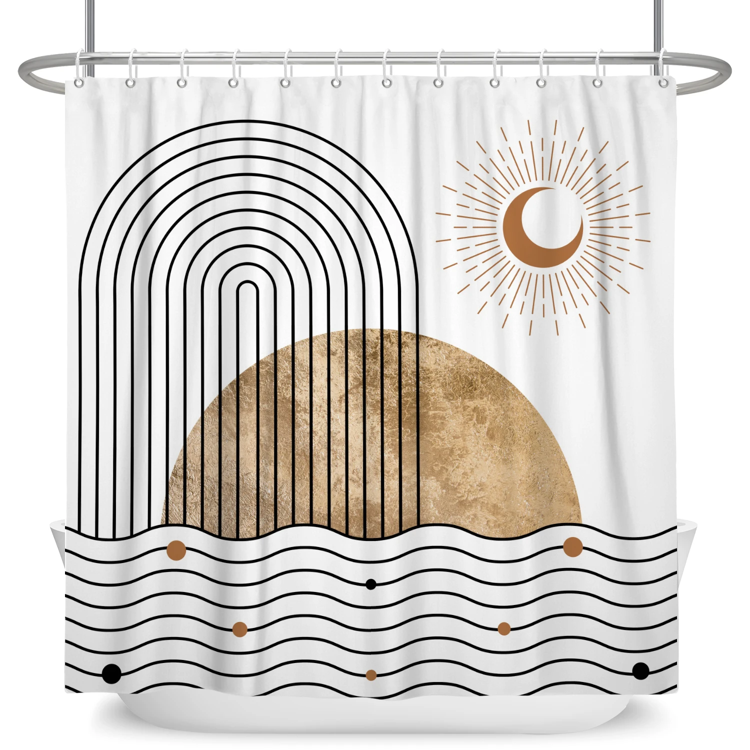 

Современная минималистичная занавеска для душа из полиэстера, минималистичный растительный принт, котенок, арочные линии, водонепроницаемый домашний декор для ванной комнаты с крючком