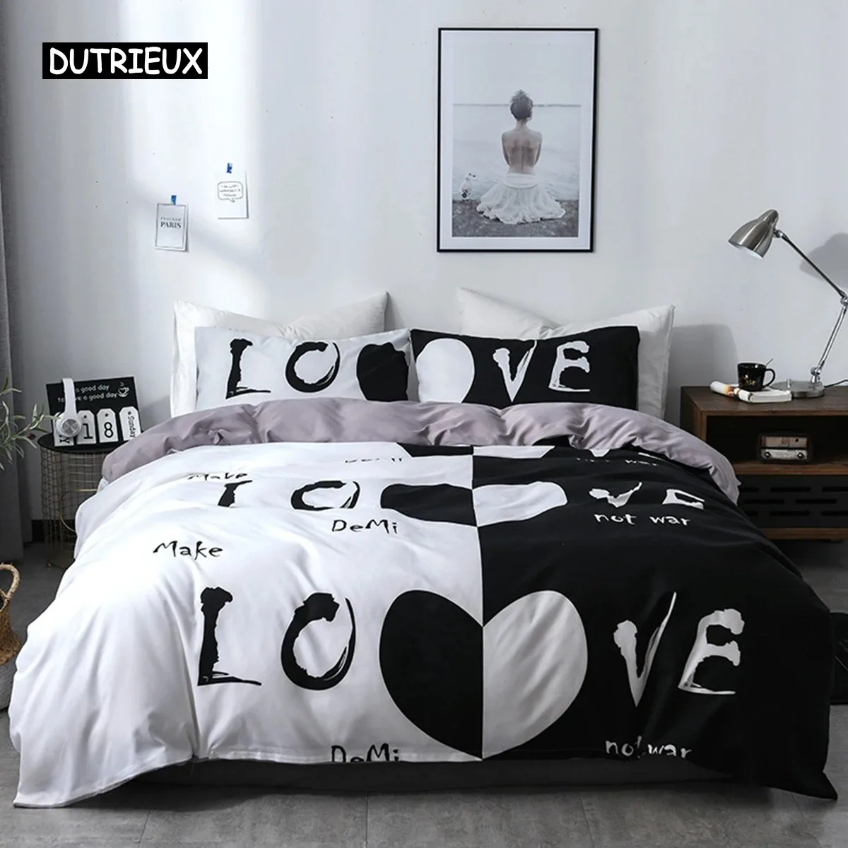 

Love Heart Bedding Set Simple Plaid Duvet Cover 200x200 Pillowcase Single Double Queen King Nordic Couple Bed Cover Bedclothes