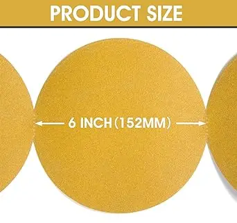 

Self-Adhesive 6-Inch Gold Sanding Discs P150 Fine Stickyback Aluminum Oxide PSA Sandpaper 100pcs-Set 24sets-Carton Grinder