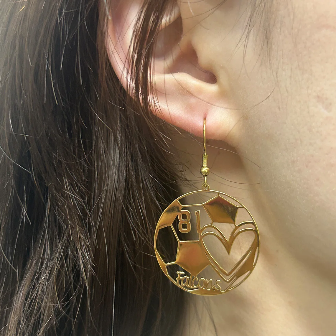 Customized Football Earrings Personalized Names Drop Earring Number Hoops Heart Earrings For Women Love Stainless Steel Jewelry
