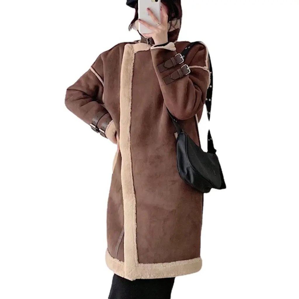 

Women's Thickened Fur One-piece Imitation Lamb Wool Coat Winter Outerwear Extended Size