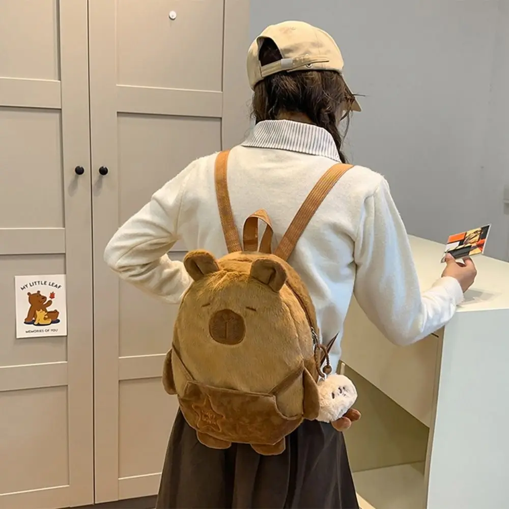 Animal Cartoon Capybara Plush Backpack Large Capacity Stuffed Capybara Crossbody Bag Cotton Fashion Capybara Plush Bag