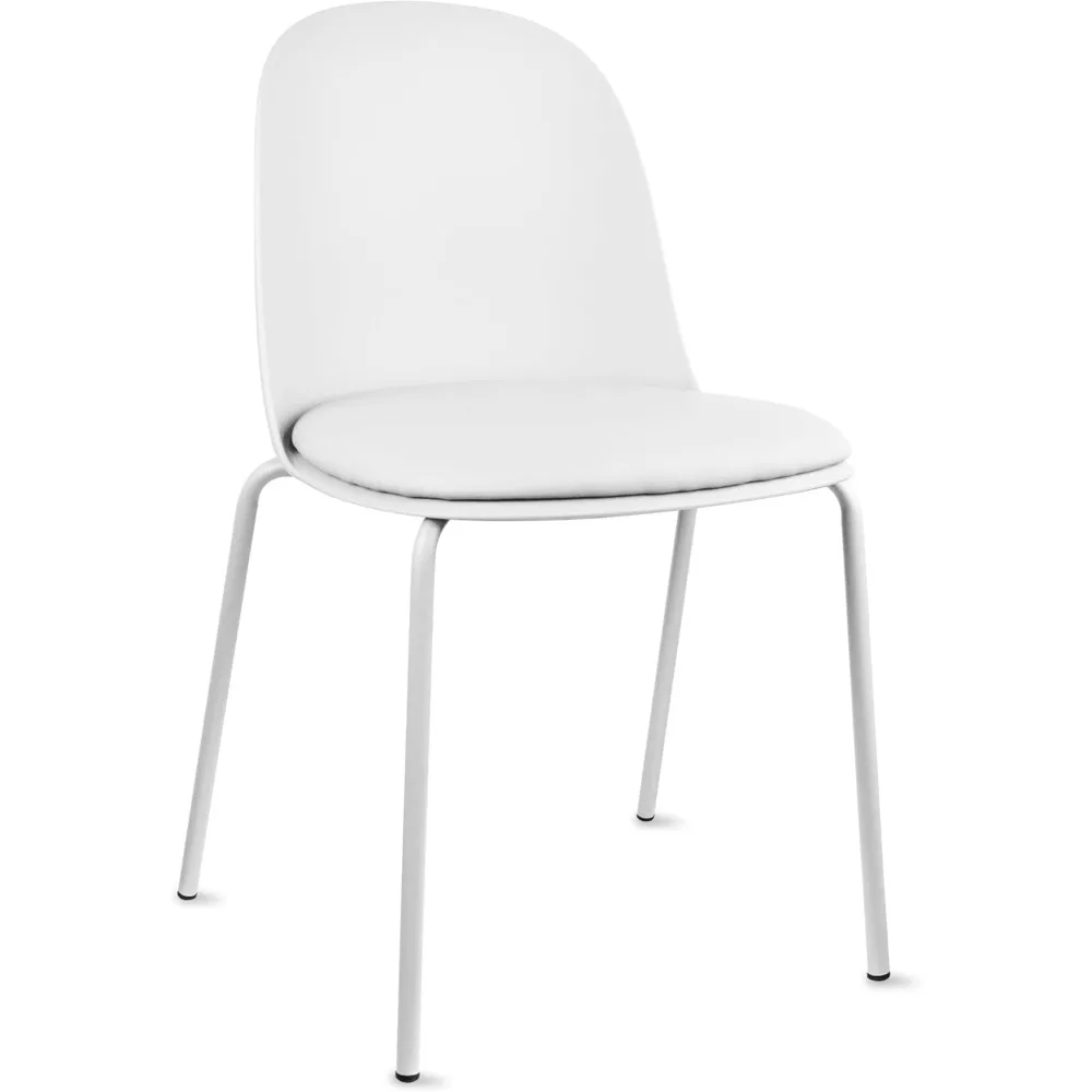 

Modern Stackable Armless Dining Chair, Plastic Shell Seat with Upholstered PU Leather Cushion Padded Seat Metal Legs for Home