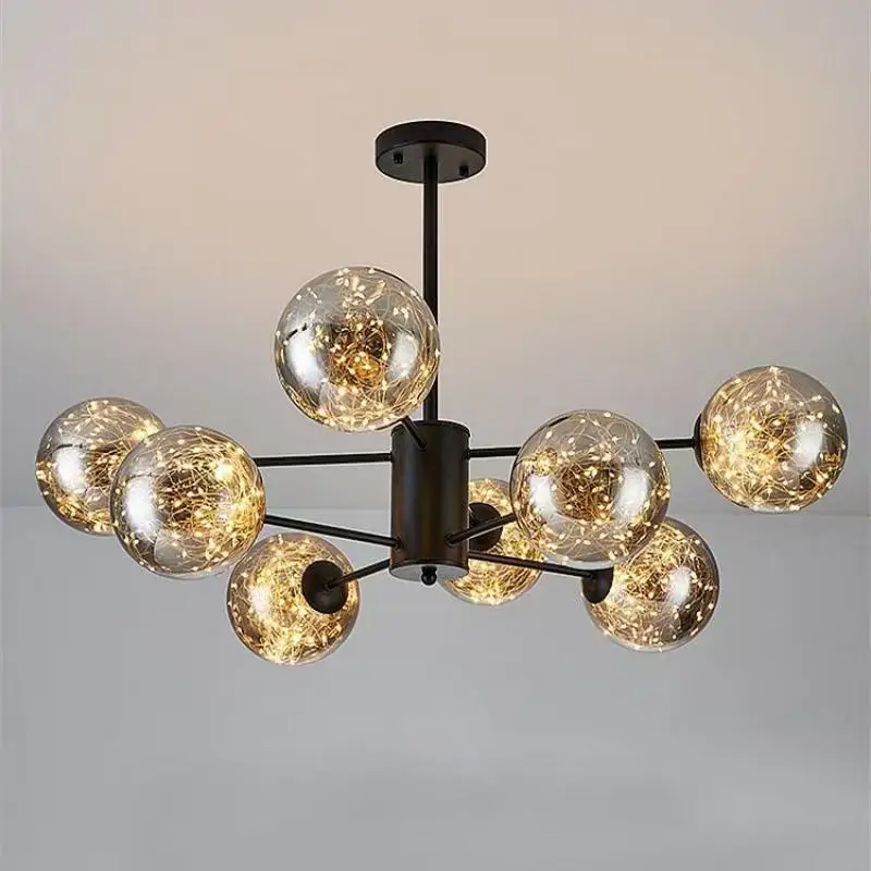 Glossy Glass Ball LED Light String Pendant Lamp for Indoor Living Room Dining Room Lighting Creative Modern Chandelier