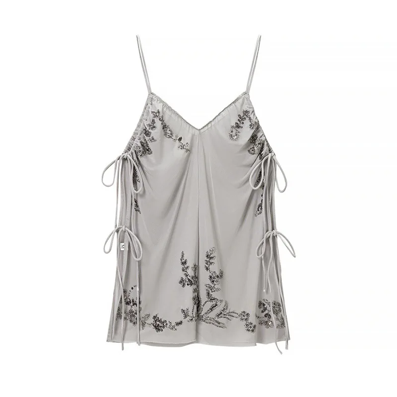 Withered 2026 Summer New Product V-neck Bead Embroidered Strap Lantern Pants Two Piece Set Women's Suit Ropa Mujer