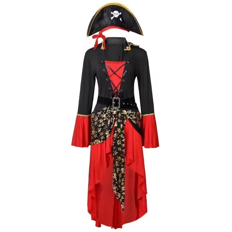 Purim Female Caribbean Pirates Captain Costume Halloween Cosplay Suit Woman Gothic Medoeval Fancy Dress Performance outfit