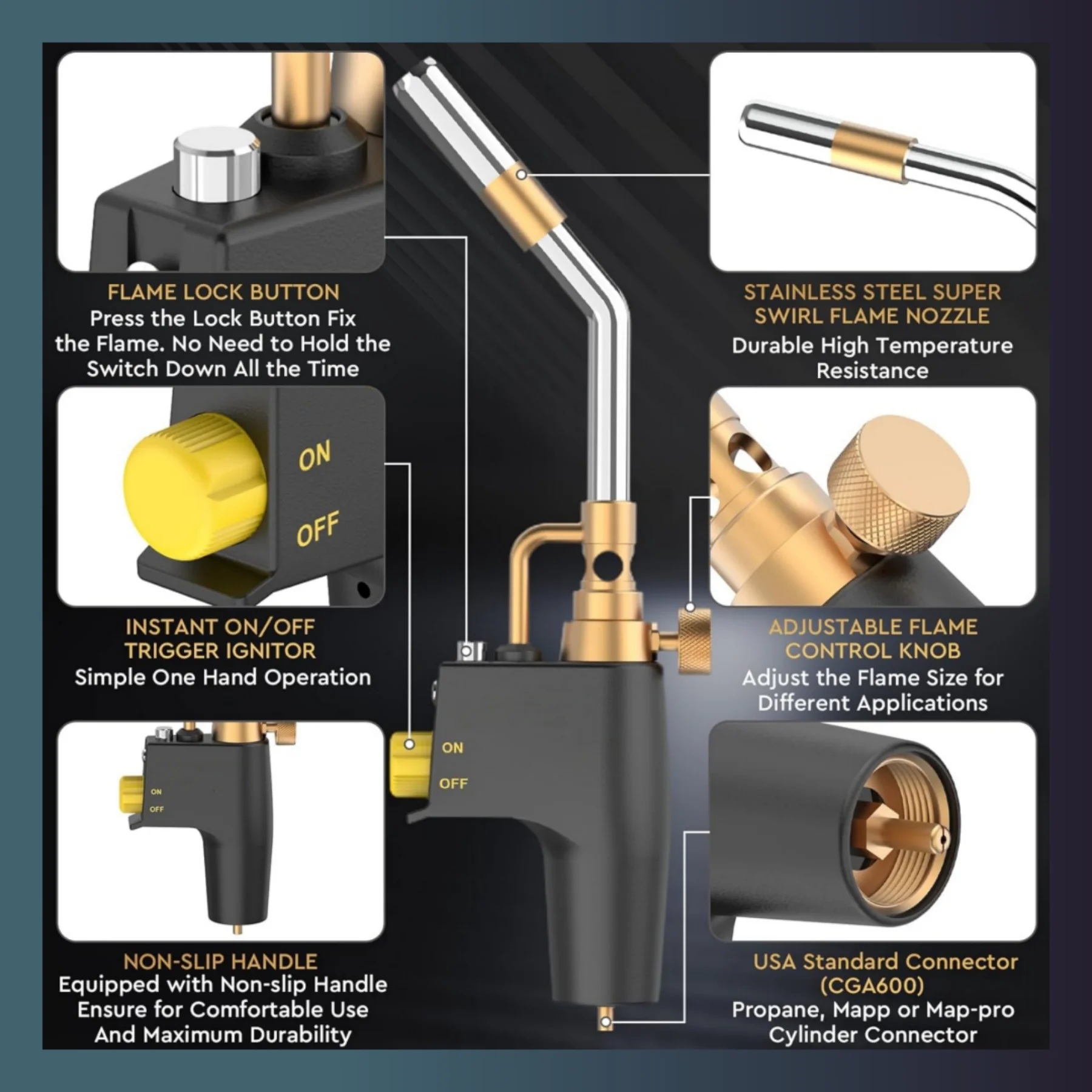 Propane Torch Head, Trigger Start Mapp Gas Torch Map Gas Blower Kit, Fuel by MAPP, MAP/PRO Professional Portable Gas Torch（CSA )