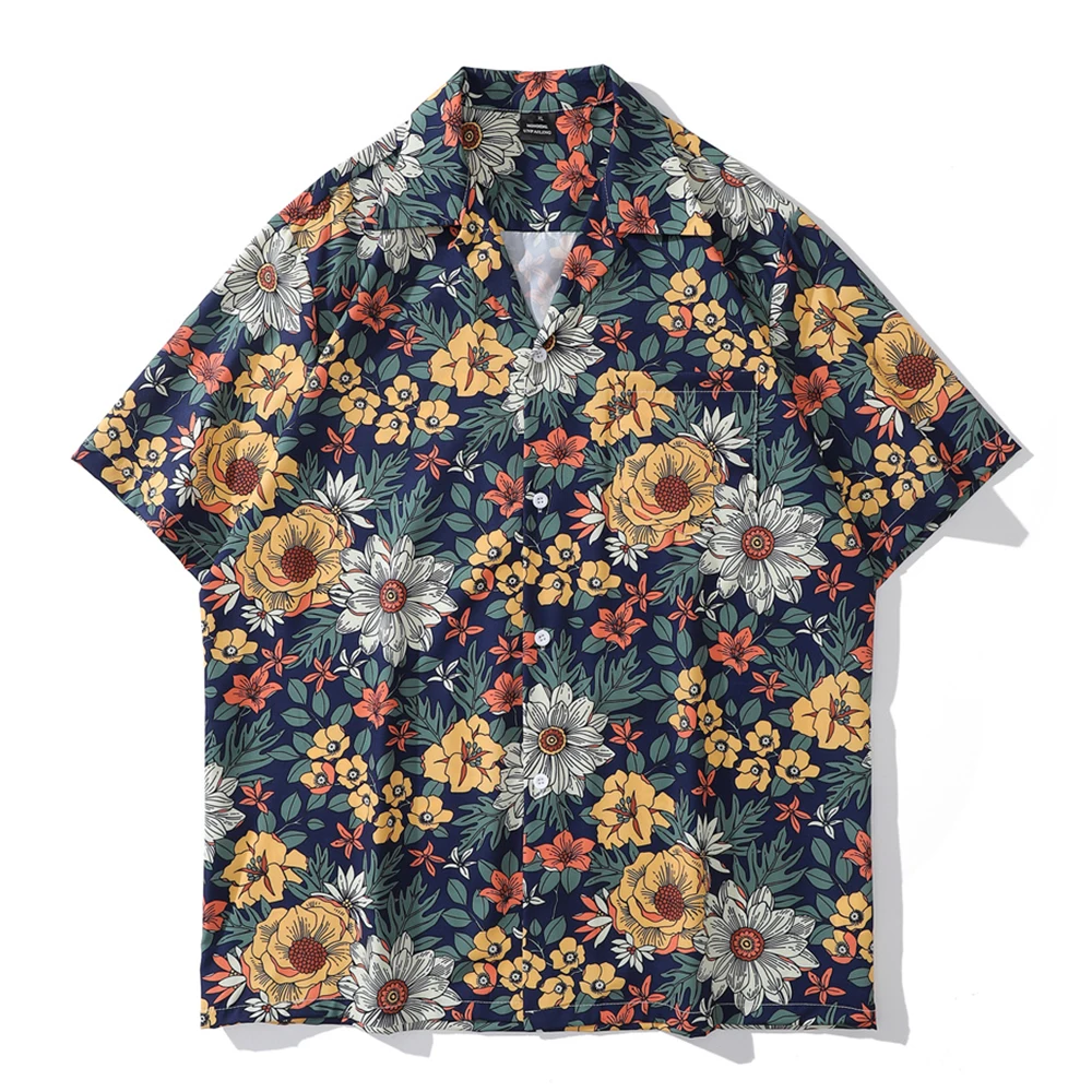 Flower Holiday Beach Hawaii Shirts Men Women Thin Material Button Down Vintage Street Women Shirts Man Blouse