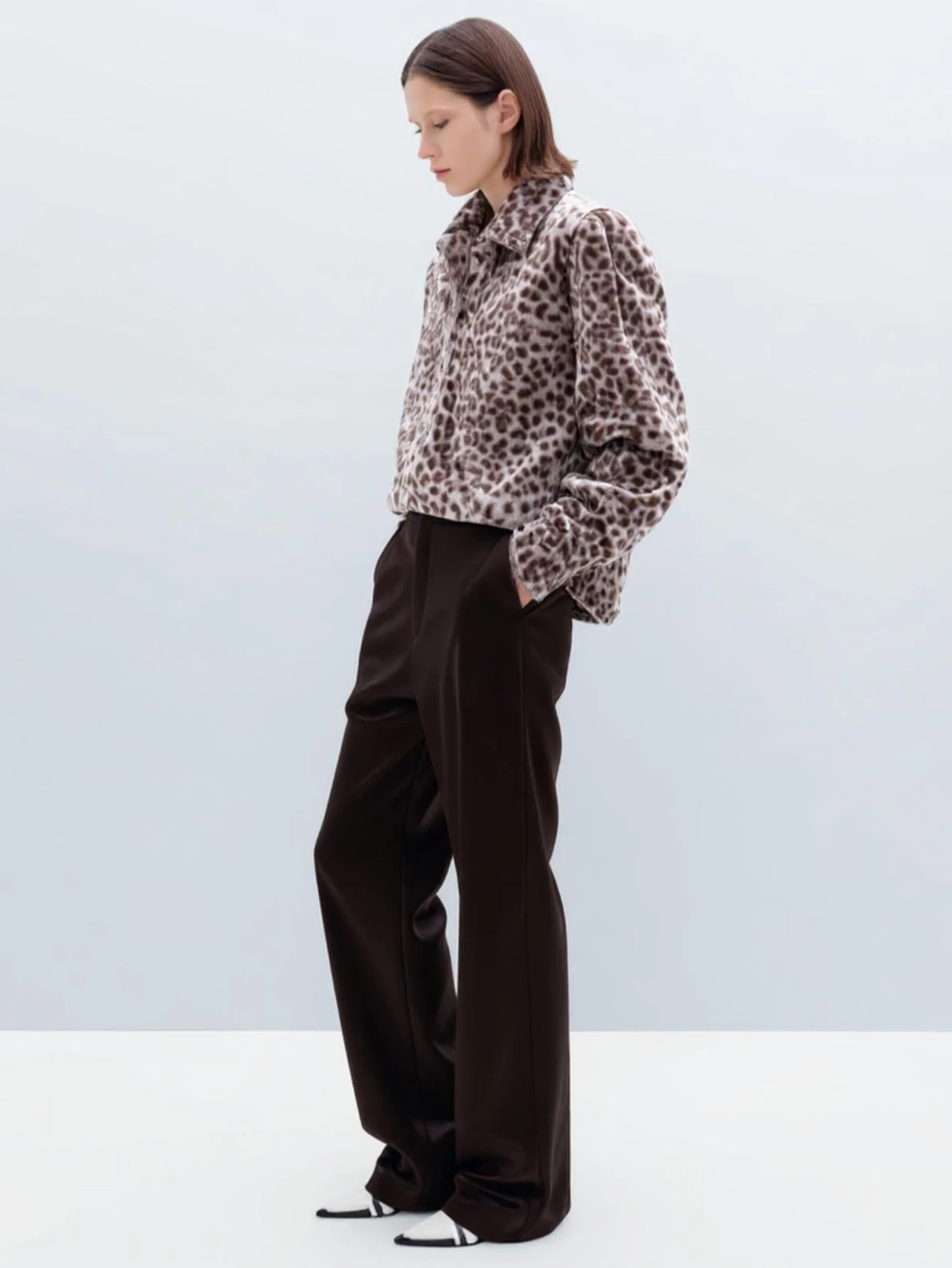 سترة نسائية طويلة الأكمام بطبعة الفهد وياقة قميص برية للخريف والشتاء، أزياء الشارع للاستخدام اليومي