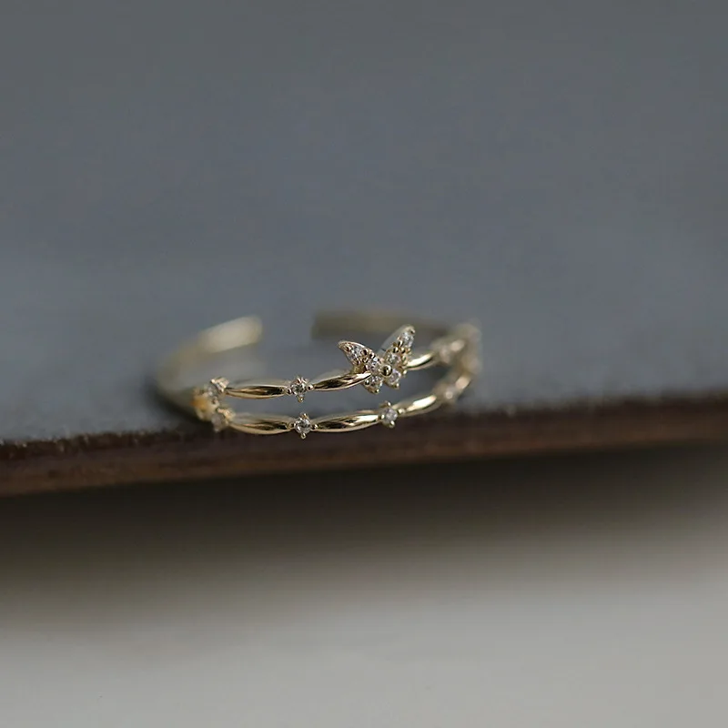 925 Sterling Silver Jewelry Crystal 2-layer Butterfly Finger Rings for Women Wedding Party Jewelry For Girls Friend Gift view 3