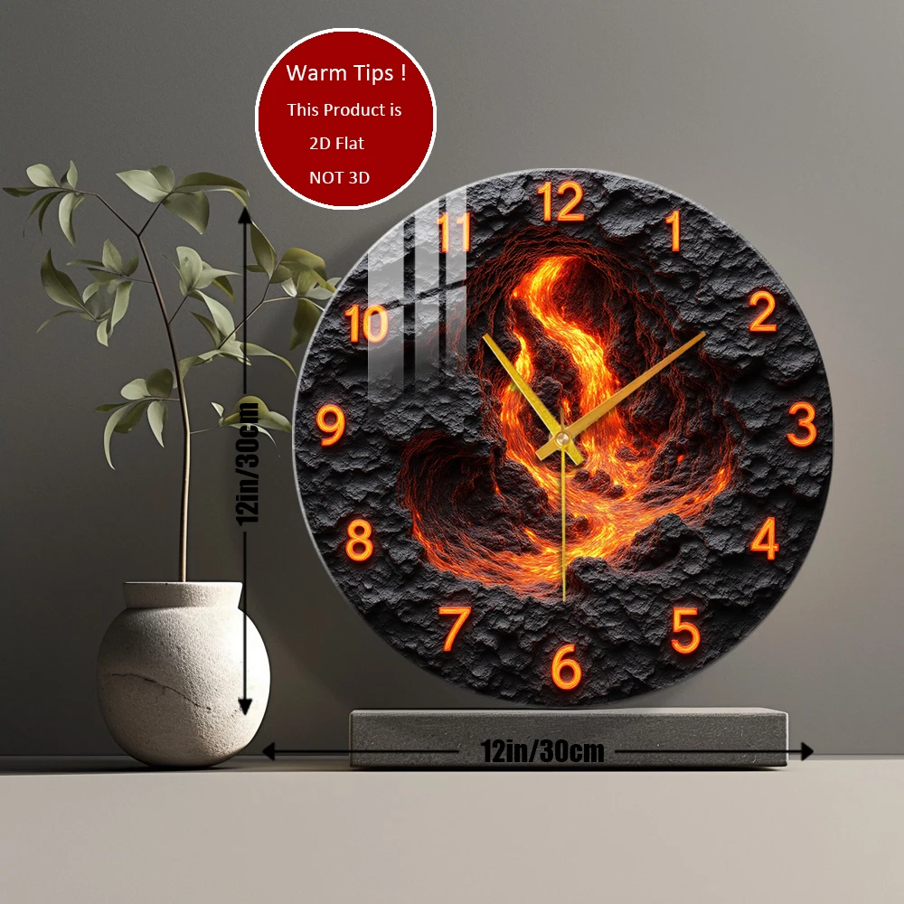 Tempered Glass Wall Clock Lava Flow Volcano Crater Clock Suitable For House Home Room Wall Decor or Tabletop Display Anywhere
