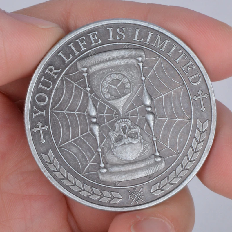 Your Life Is Limited TEMPUS FUGIT MeMeNto Mori Coin  Antique Metal Skull Coin Remind Carrying Inspirational Coins