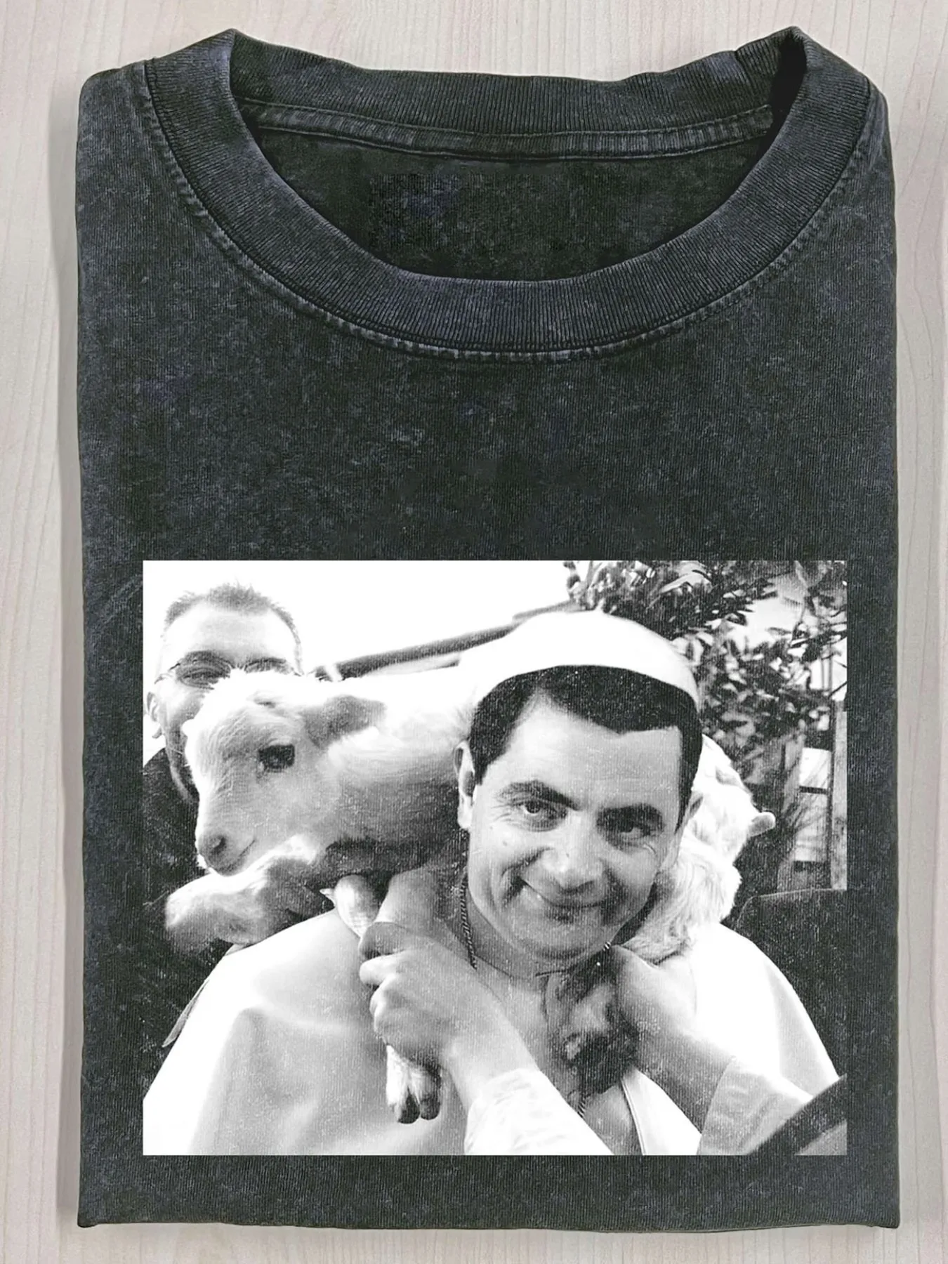 230g Washed Vintage Photo Print T-Shirt with Sheep High-Quality Batik Vintage Fashion Brand Unisex T-Shirt