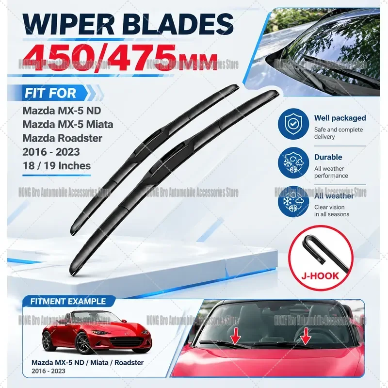 For Mazda MX-5 ND Miata Roadster 2016-2023 Front Windshield Wiper Blades Set Auto Glass Window Cleaning Accessories