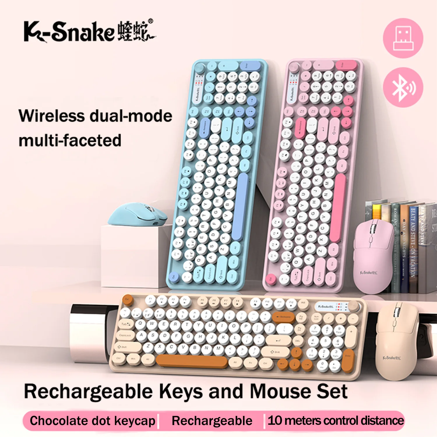 K-snake Wk300 Bluetooth wireless keyboard and mouse set punk keycap mute with volume knob computer office universal