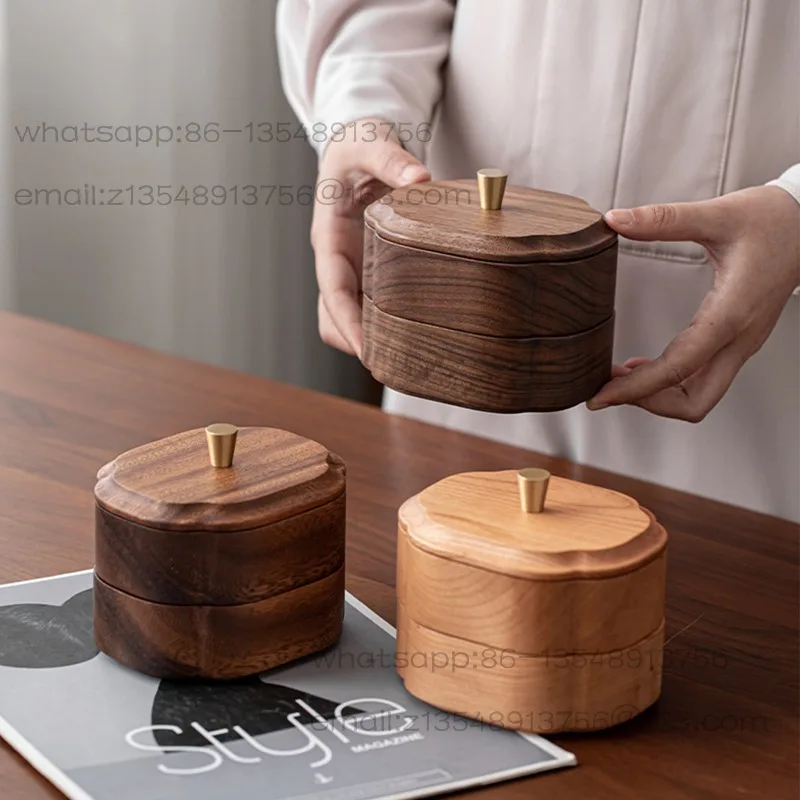 Black Walnut Floss Storage Box Multi-layer Small Wooden Cotton Stick Toothpick Box Multifunctional Desktop Jewelry Box