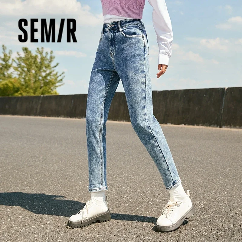 

Semir Jeans Women Topstitch Pants Simple Style 2023 Winter New Slim Tapered Trousers