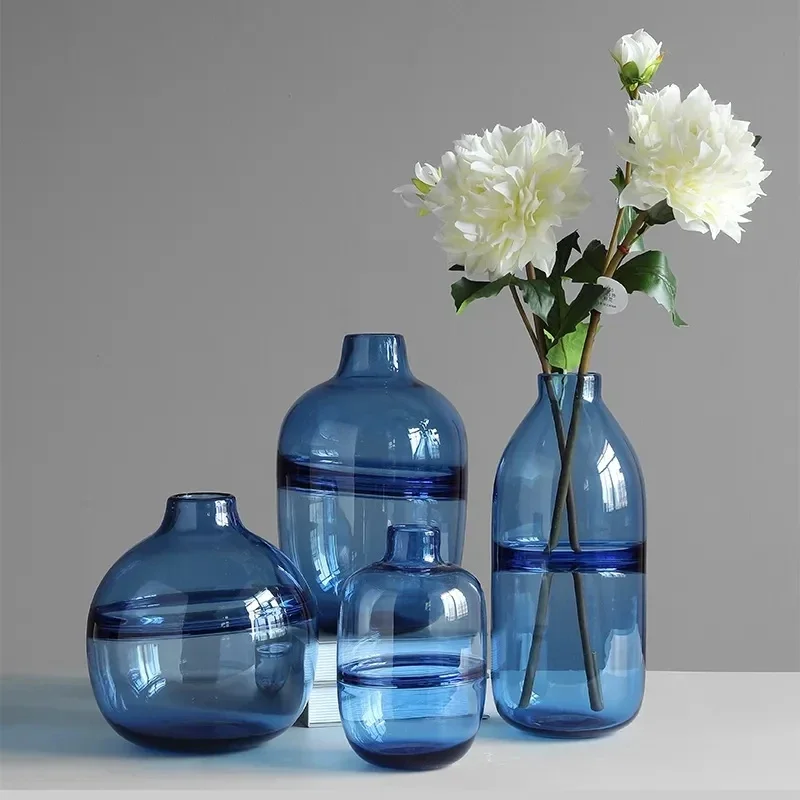 

Минималистичная сине-черная стеклянная ваза для дома, гостиной, скандинавского ресторана, цветочная композиция, прозрачные цветочные украшения, украшения