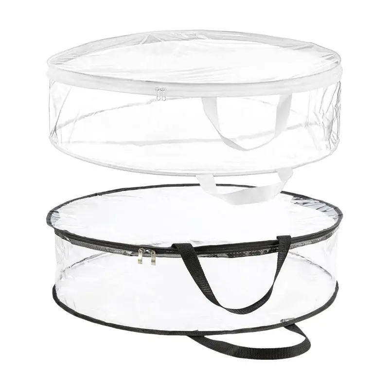 Christmas Wreath Storage Bag Clear Round Dual Zipper Storage Holder PVC Xmas Garland Container Home Festival Storing Supplies