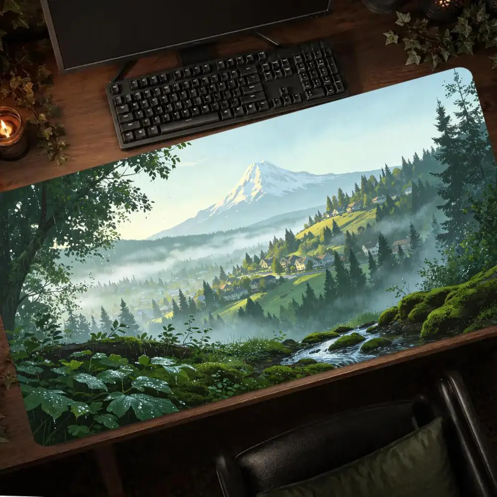 Happy Valley Snow Mountain Forest Mouse Mat Gaming Mats Mousepads Gaming Setup Playmat Carpet Desk Accessories Desk Gadgets