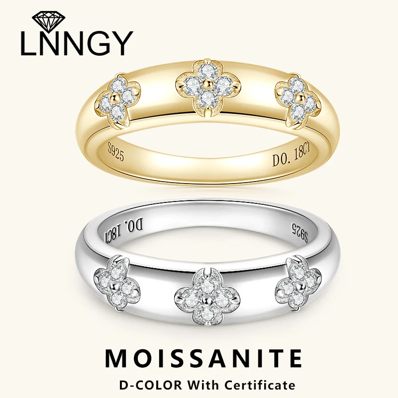 

Lnngy 0,18CTTW массивное кольцо с муассанитом для женщин Anelli Argento, стерлинговое серебро 925 пробы, кольца с четырьмя листами клевера, свадебные украшения, подарок