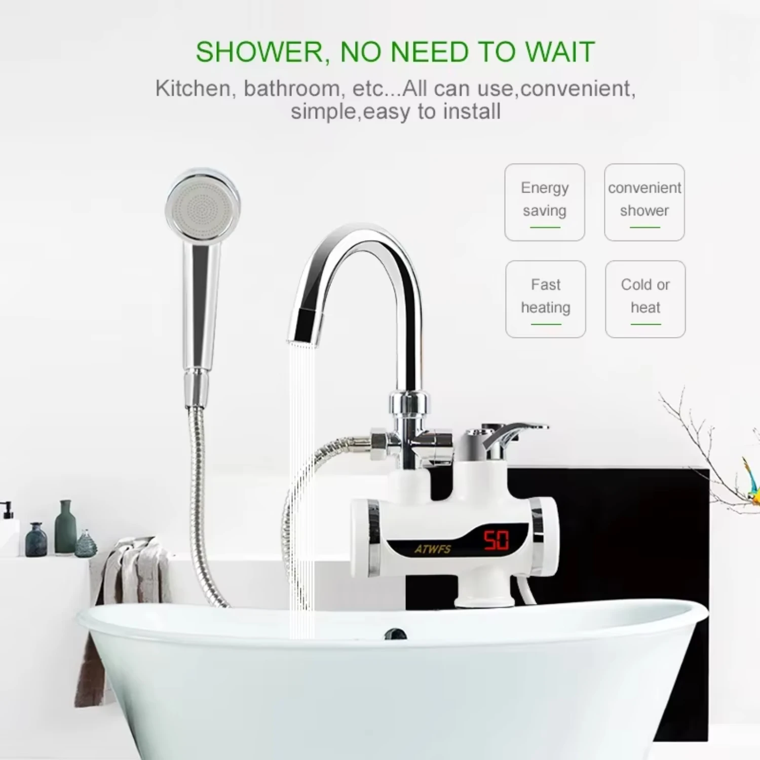 Instant Shower Water Heater Instant Hot Water Faucet Kitchen  Tap Water Heating Instantaneous Heater