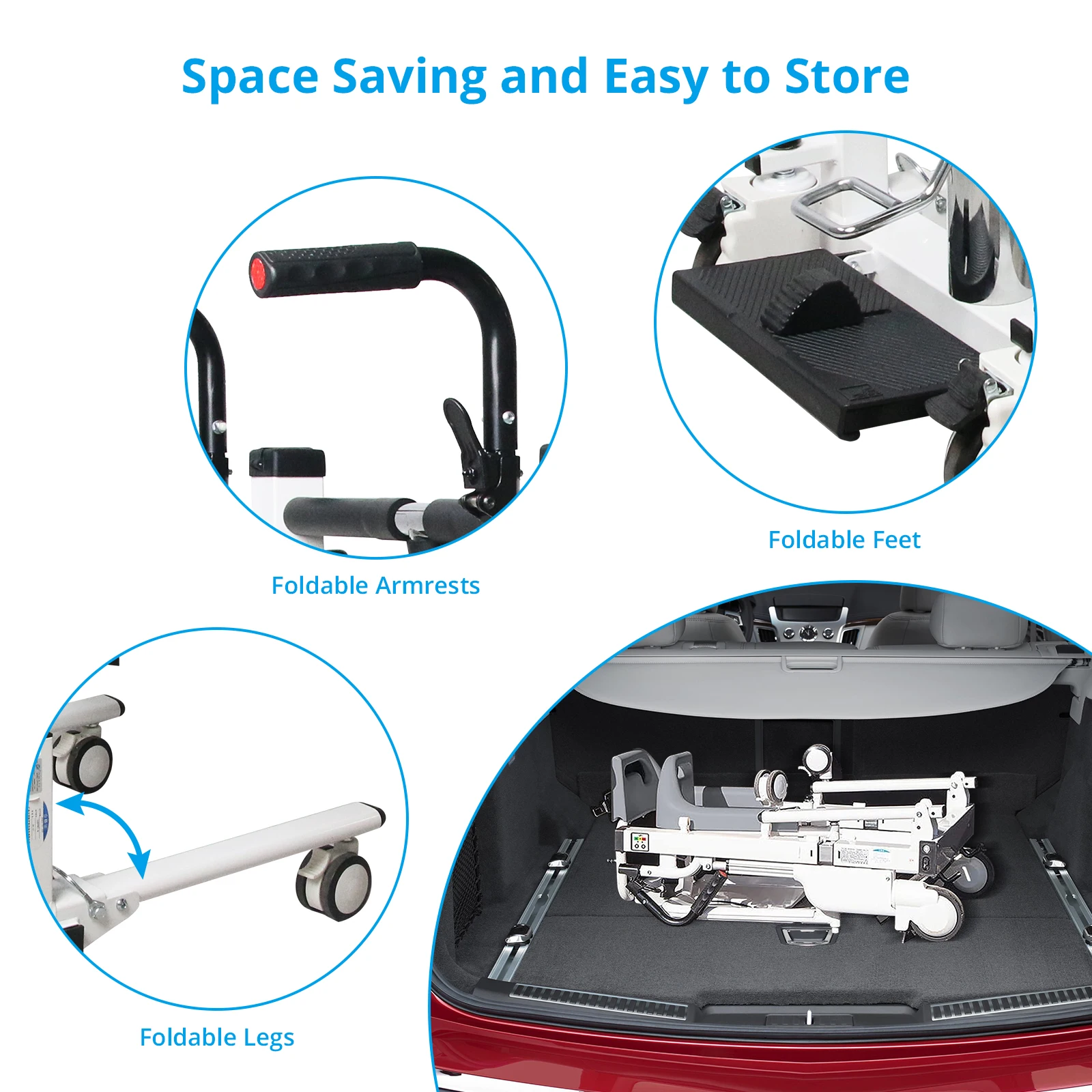 Hydraulic Patient Transfer Lift Chair Multifunctional Transfer Wheelchair Adjustable Seat Height, Portable Toilet Commode Chair