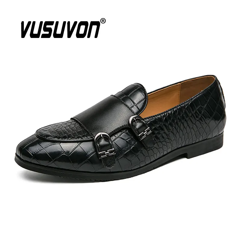 Fashion Men Monk Shoes Breathable Leather 38-44 Size Boys Loafers Black Soft Outdoor Casual Winter Mules Dress Work Flats