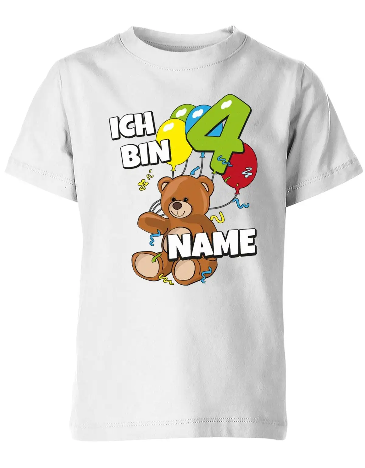 Geburtstagsshirt 4 Ich Bin Teddybär Mit Luftballons Und Name